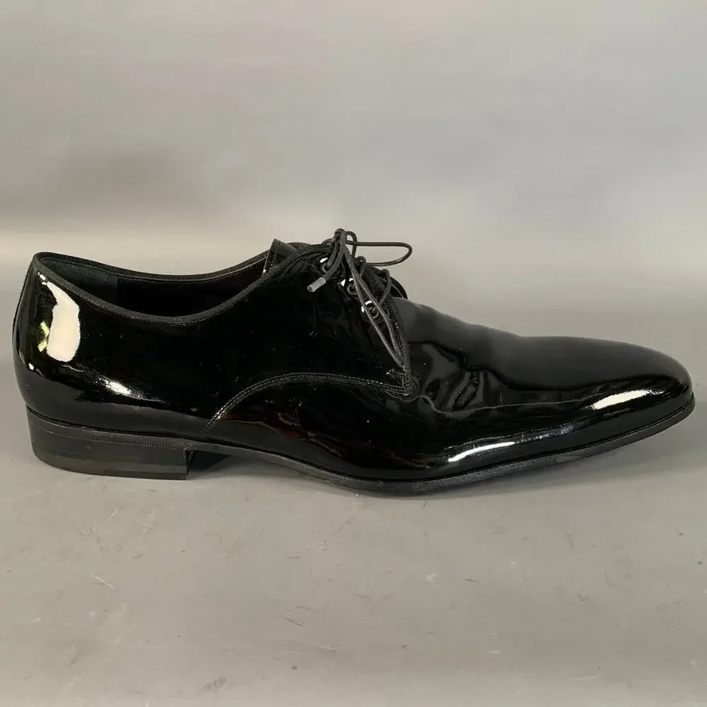 LANVIN Size 11 Black Patent Leather Tuxedo Lace Up Shoes
